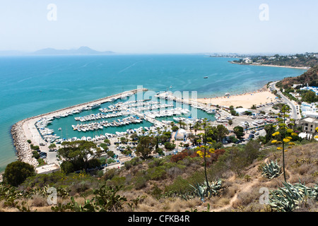 Yacht harbor in Sidi Bou Said, Tunisia Stock Photo