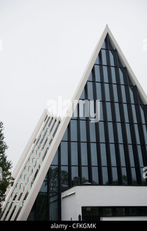 The Arctic Cathedral (also known as The Tromsdalen Church, Tromsdalen Kirke) in Tromso, Norway. Stock Photo
