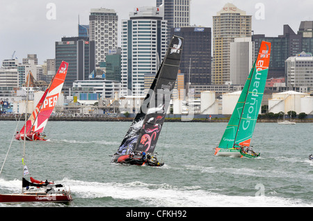 2012 Volvo Ocean Race contestant Camper leads Puma and Groupama, Auckland In-port race, March 17 Stock Photo