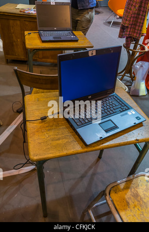 Paris, France, Close up, Laptop Computers on desk, in French Classroom on display, traditional classroom Stock Photo