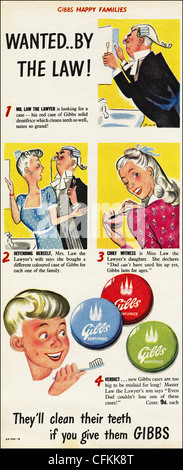 Original magazine advertisement of the 1940s era advertising GIBBS toothpaste Stock Photo