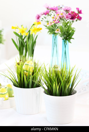 Spring flowers for Easter on the table Stock Photo