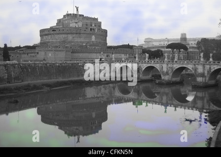 Rome. St Angel's castle reflected in the tiber river Stock Photo