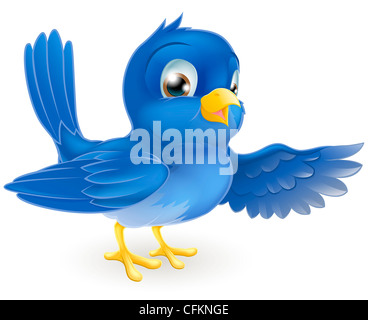 Illustration of a standing bluebird pointing with its wing Stock Photo