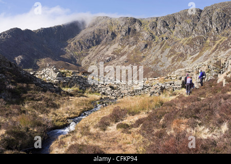 View to Moel Siabod mountain and Daear Ddu east ridge from below Llyn y Foel in Cwm Foel in Snowdonia National Park (Eryri) North Wales, UK, Britain Stock Photo