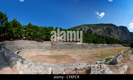 Ancient Stadium (5th cent. B.C.) in Delphi, Greece Stock Photo