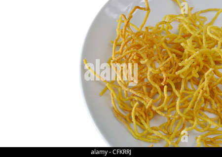 crispy yellow noodle , thai and chinese style food Stock Photo