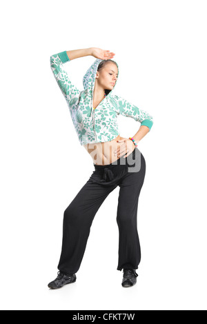 Full length portrait a playful woman posing isolated on white background Stock Photo