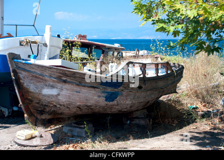 Abandoned wreck in a shipyard Stock Photo