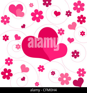 Pair of pink hearts with floral design Stock Photo