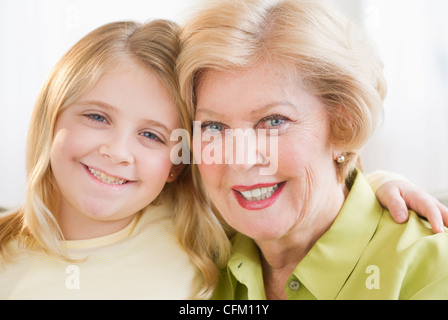USA, New Jersey, Jersey City, Portrait of grandmother with granddaughter (8-9) Stock Photo