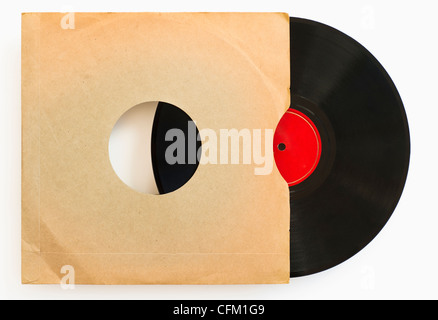 Vinyl record in envelope on white background, studio shot Stock Photo