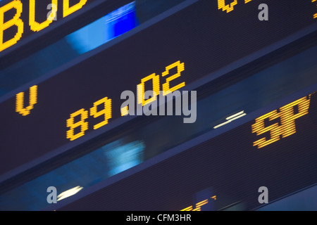 Usa, New York State, New York City, Times Square, Stock Quotron, close-up of Ticker Tape Machine Stock Photo