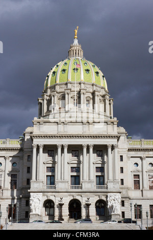 Front of the Pennsylvania state capitol building or statehouse with dome and cupola in Harrisburg Stock Photo