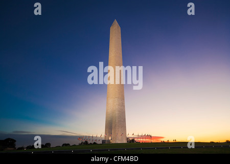 Washington DC D.C. The Washington Monument at sunset, dusk with colorful skies Stock Photo