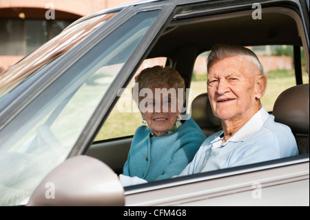 USA, Utah, Salt Lake City, Portrait of senior couple in car Stock Photo