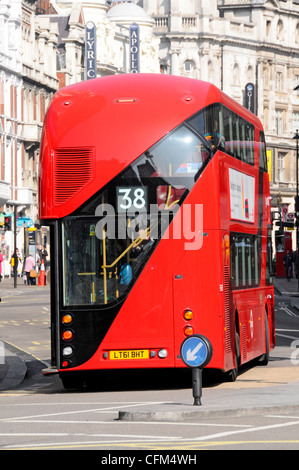 Rear view staircase double decker red London bus variously referred to as New Routemaster or Boris bus Shaftesbury Avenue West End London England UK Stock Photo