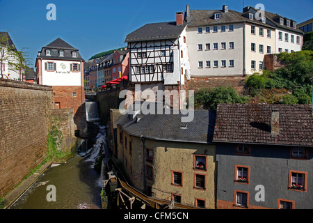 Waterfall on River Leuk in the old town of Saarburg, Saar Valley, Rhineland-Palatinate, Germany, Europe Stock Photo