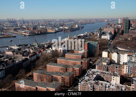 View from St. Michaelis to port, Hamburg, Germany, Europe Stock Photo