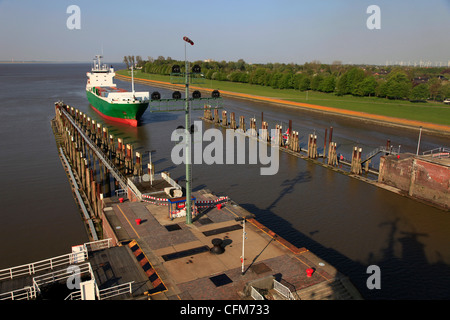 Lock at Brunsbuttel, Kiel Canal, Schleswig-Holstein, Germany, Europe Stock Photo