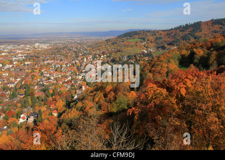 View from Schlossberg Tower to city, Freiburg, Baden-Wurttemberg, Germany, Europe Stock Photo