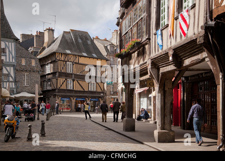 Medieval town centre, Dinan, Brittany, France, Europe Stock Photo