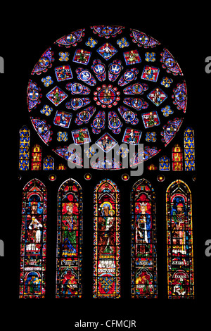 Medieval stained glass windows, Chartres, Eure-et-Loir Region, France, Europe Stock Photo