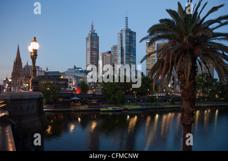 St. Paul's Cathedral, City Centre and Yarra River at dusk, Melbourne, Victoria, Australia, Pacific Stock Photo
