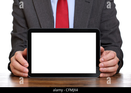 Businessman holding blank digital tablet Stock Photo