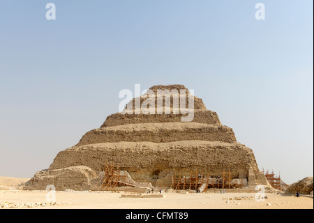 Saqqara. Egypt. View of the step pyramid of Djoser at the royal necropolis complex of Saqqara. Pharaoh King Djoser is Stock Photo