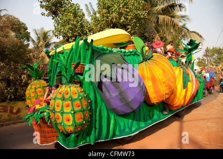 Carnival procession Benaulin South Goa India ,float, lorry with fruit on the sides. Stock Photo