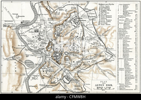 Vintage city plan of Ancient Rome and area around it showing topography ...