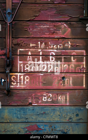 Abstract detail of the side of a wooden train carriage Stock Photo