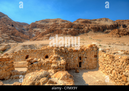 Ruins at Qumran, site of the discovery of the Dead Sea Scrolls in Israel. Stock Photo