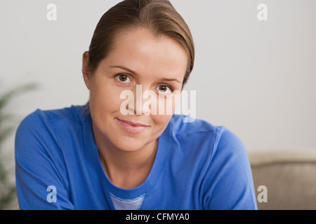 USA, California, Los Angeles, Portrait of woman in blue blouse Stock Photo