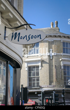 Monsoon - shop sign. Ipswich, Suffolk, UK. Stock Photo