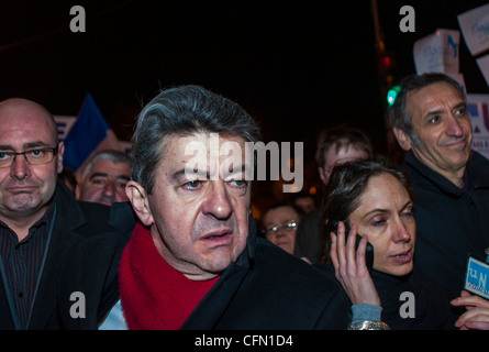 Paris, France, Jewish People in Silent Protests, March After Terrorist Attack Against a Jewish  in Toulouse, 'Jean-Luc Mélenchon', 'Front du Gauche' Presidential Candidate, Stock Photo