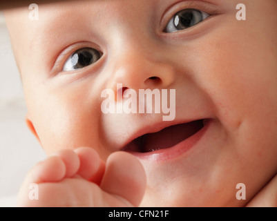 portrait of 6 months male child baby boy in blue eye Stock Photo