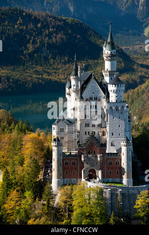 Romantic Neuschwanstein Castle and German Alps during autumn, southern part of Romantic Road, Bavaria, Germany, Europe Stock Photo