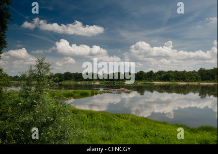 Elbe River and its flora near village of Storkau, Saxony-Anhalt, Germany, Europe Stock Photo