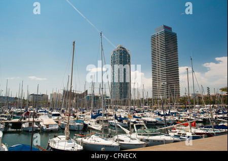 Arts Hotel and Mapfre Tower, Olympic Harbour, Barcelona, Catalonia, Spain, Europe Stock Photo