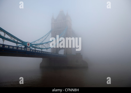 Tower Bridge emerging through London's smog on a day of record pollution