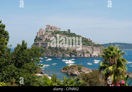 View over Castello Aragonese on the island of Ischia in the bay of Naples, Italy Stock Photo