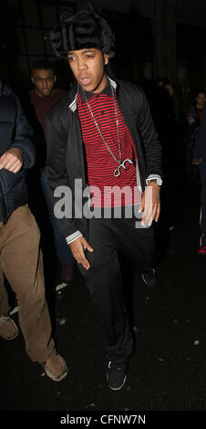 Chipmunk leaves the BBC Radio 1 studios after attending the Top 40 Chart Show with Reggie Yates. He scored a number two entry with his new single Champion, featuring Chris Brown, which was beaten by Jessie J's Price Tag. London, England - 13.02.11 Stock Photo