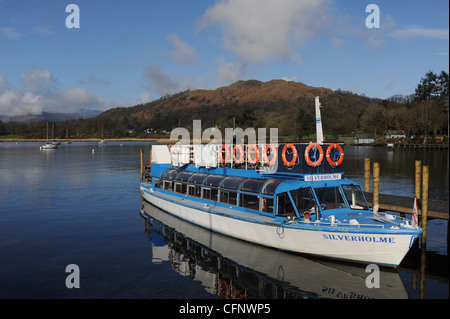 Silverholme one of the tourist pleasure cruise boats which operate on Windemere moored at Ambleside in The Lake District Cumbria Stock Photo