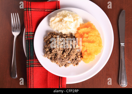 Traditional Scottish Haggis Dinner Supper For A Robert Burns Night Dinner Celebration On The Scottish Poets Birthday Of January 25th. Stock Photo