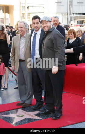 Henry Winkler, Adam Sandler and Kevin James Adam Sandler is honored on the Hollywood Walk of Fame and receives his star during a special ceremony in Hollywood. Los Angeles, California - 01.02.11 Stock Photo