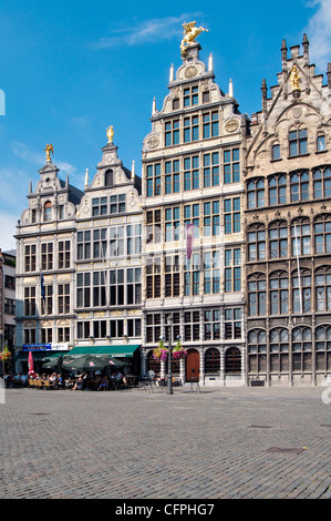 Belgium, Flanders,  Antwerp, Grote Markt Square, Restored Guildhouses Stock Photo