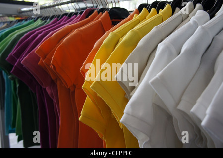 Colorful t-shirts on the hanger Stock Photo