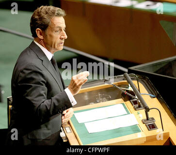 Nicolas Sarkozy, President of the French Republic Millennium Development Goals Summit at the United Nations, where nearly 140 world leaders will attend the three-day summit on ending global poverty, hunger and disease within the next five years New York C Stock Photo